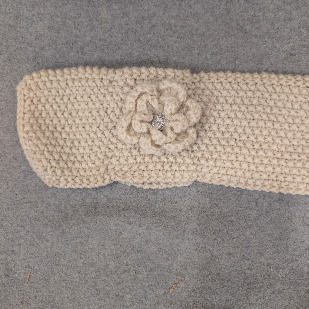 Womens Cream Knit Headband Flower Rhinestone Earwarmer RN 150687 - Picture 2 of 8